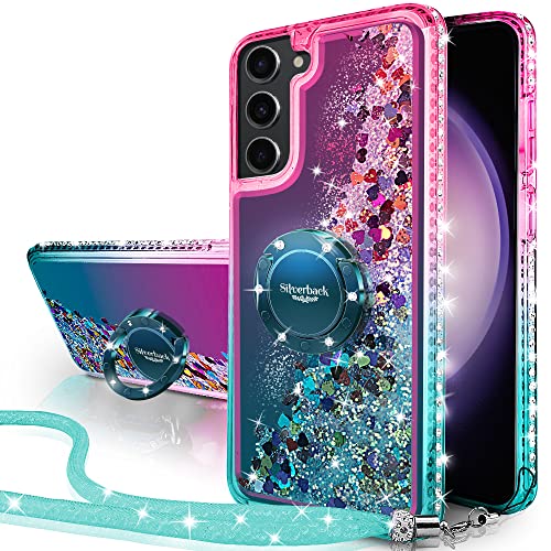 Miss Arts Hülle für Samsung Galaxy S23, [Silverback] Mädchen Glitzern Handyhülle mit Ringständer, Cover Silikon Flüssigkeit Clear Schutzhülle für Samsung Galaxy S23 - Grün von Miss Arts