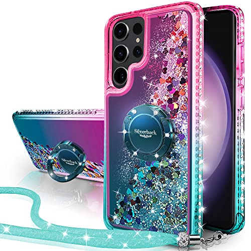 Miss Arts Hülle für Samsung Galaxy S23 Ultra 5G, [Silverback] Mädchen Glitzern Handyhülle mit Ringständer, Cover Silikon Flüssigkeit Clear Schutzhülle für Samsung Galaxy S23 Ultra 5G - Grün von Miss Arts