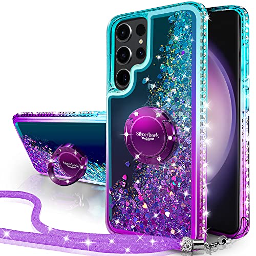 Miss Arts Hülle für Samsung Galaxy S23 Ultra 5G, [Silverback] Mädchen Glitzern Handyhülle mit Ringständer, Cover Silikon Flüssigkeit Clear Schutzhülle für Samsung Galaxy S23 Ultra 5G -LILA von Miss Arts