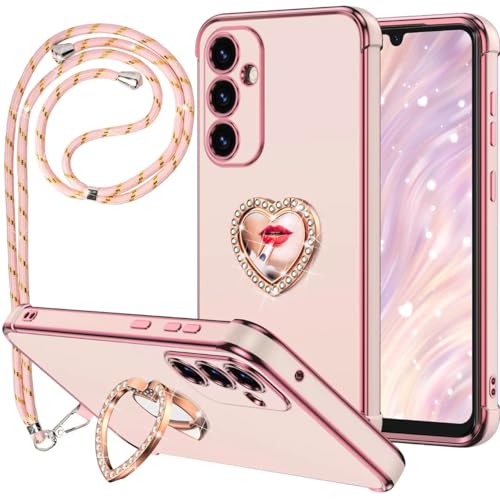 Miss Arts für Samsung Galaxy A14 Hülle, Samsung A14 5G Hülle mit Handykette, Frauen Mädchen Handyhülle mit Ring 360° Drehbarer Ständer, TPU Schutzhülle für Samsung Galaxy A14 Case, Rosa von Miss Arts