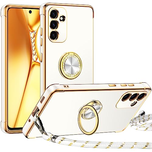 Miss Arts für Samsung Galaxy A34 5G Hülle mit Band, Ring Ständer Handyhülle Frauen Mädchen Dünn Stoßfeste Schutzhülle für Samsung Galaxy A34 5G Case Weiß von Miss Arts