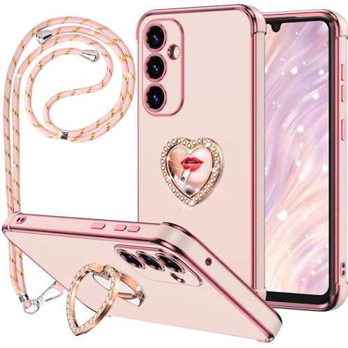 Miss Arts für Samsung Galaxy A34 Hülle, Samsung A34 5G Hülle mit Handykette, Frauen Mädchen Handyhülle mit Ring 360° Drehbarer Ständer, TPU Schutzhülle für Samsung Galaxy A34 Case, Rosa von Miss Arts