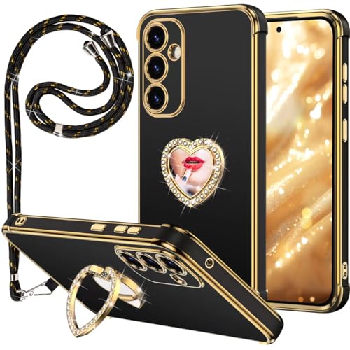 Miss Arts für Samsung Galaxy A54 5G Hülle, Handyhülle Samsung A54 5G mit Handykette, Frauen Mädchen Handyhülle mit Ring 360° Drehbarer Ständer, TPU Schutzhülle für Samsung Galaxy A54 Case, Schwarz von Miss Arts