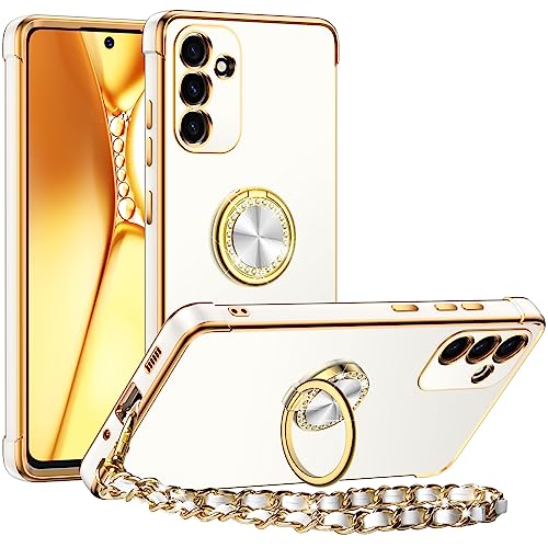 Miss Arts für Samsung Galaxy A54 5G Hülle mit Handykette, Ring Ständer Handyhülle Frauen Mädchen Stoßfeste Handschlaufe Handyanhänger Schutzhülle für Samsung Galaxy A54 5G Case Weiß von Miss Arts