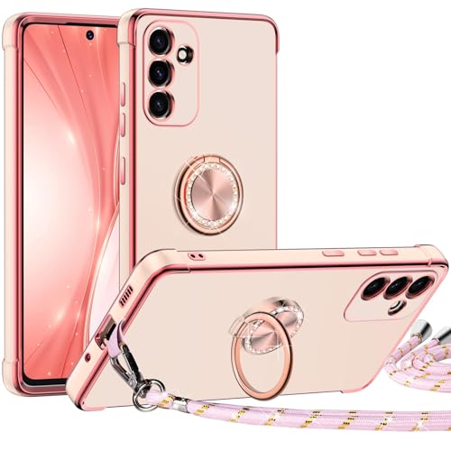 Miss Arts für Samsung Galaxy A55 5G Hülle mit Band, Ring Ständer Handyhülle Handykette Frauen Mädchen Dünn Stoßfeste Schutzhülle Case, Rosa von Miss Arts