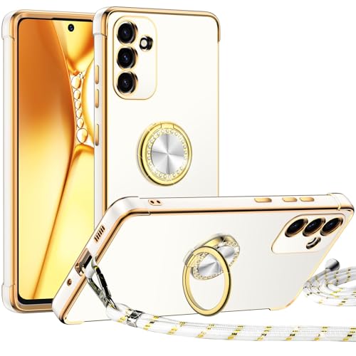 Miss Arts für Samsung Galaxy A55 5G Hülle mit Band, Ring Ständer Handyhülle Handykette Frauen Mädchen Dünn Stoßfeste Schutzhülle Case, Weiß von Miss Arts