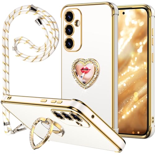 Miss Arts für Samsung Galaxy S24 Hülle, S24 Hülle mit Handykette, Frauen Mädchen Handyhülle mit Ring 360° Drehbarer Ständer, TPU Schutzhülle für Samsung Galaxy S24 Case, Weiß von Miss Arts