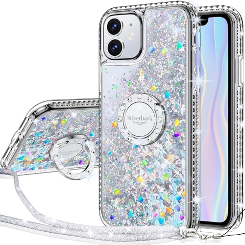 Miss Arts für iPhone 12 Pro/12 Hülle, [Silverback] Mädchen Glitzer Handyhülle Hülle mit Ringständer, Cover Silikon Flüssigkeit Clear Schutzhülle für iPhone 12/12 Pro 6.1" -Silber von Miss Arts