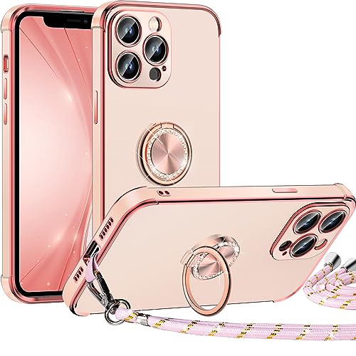 Miss Arts für iPhone 12 Pro Hülle mit Band, Ring Ständer Handykette Handyhülle Frauen Mädchen Dünn Stoßfeste Schutzhülle für iPhone 12 Pro Case Rosa von Miss Arts