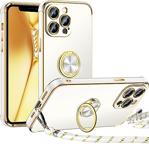 Miss Arts für iPhone 12 Pro Hülle mit Band, Ring Ständer Handykette Handyhülle Frauen Mädchen Dünn Stoßfeste Schutzhülle für iPhone 12 Pro Case Weiß von Miss Arts