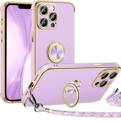 Miss Arts für iPhone 12 Pro Max Hülle mit Band, Ring Ständer Handyhülle Frauen Mädchen Dünn Stoßfeste Schutzhülle für iPhone 12 Pro Max Case Lila von Miss Arts