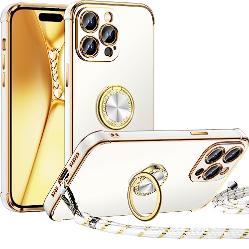 Miss Arts für iPhone 14 Pro Hülle mit Band, Ring Ständer Handyhülle Frauen Mädchen Dünn Stoßfeste Schutzhülle für iPhone 14 Pro Case Weiß von Miss Arts