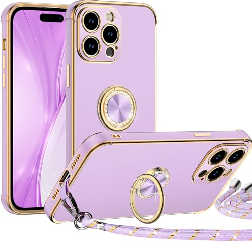 Miss Arts für iPhone 15 Pro Hülle mit Band, Ring Ständer Handyhülle Frauen Mädchen Dünn Stoßfeste Schutzhülle für iPhone 15 Pro Case Lila von Miss Arts