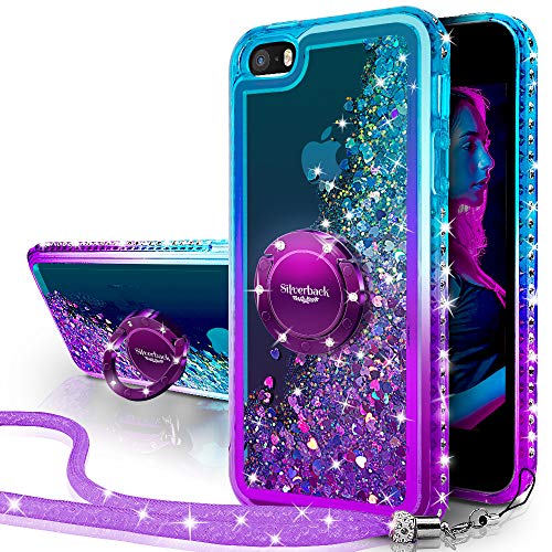 Miss Arts für iPhone SE (1.Gen 2016) / 5 / 5S Hülle,[Silverback] Mädchen Glitzern Handyhülle mit Ringständer, Cover TPU Bumper Silikon Flüssigkeit Treibsand Clear Schutzhülle für Apple iPhone SE -LILA von Miss Arts