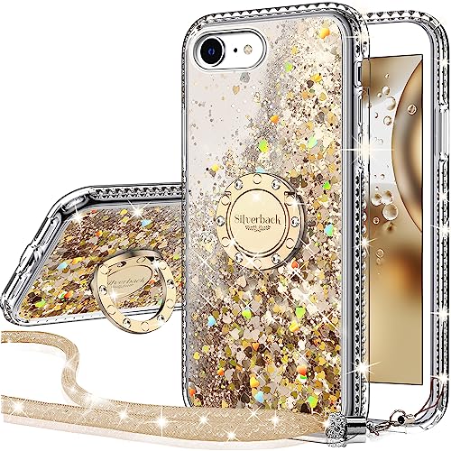 Miss Arts für iPhone SE 2022 Hülle, iPhone SE 2020 Hülle, iPhone 7/8 Hülle, [Silverback] Mädchen Glitzern Handyhülle mit Ringständer, Cover Silikon Clear Schutzhülle - Gold von Miss Arts