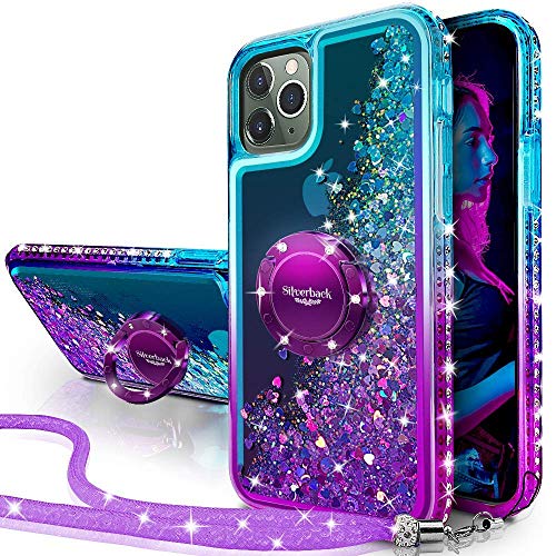 Miss Arts für iPhone 11 Pro Hülle,[Silverback] Mädchen Glitzern Handyhülle Hülle mit Ringständer, Cover Silikon Flüssigkeit Clear Schutzhülle für iPhone 11 Pro 5.8 -LILA von Miss Arts