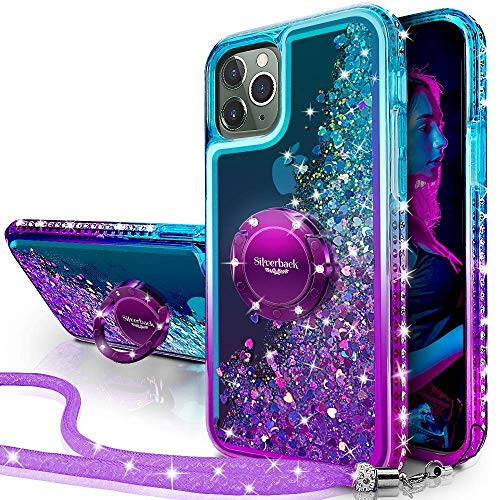 Miss Arts iPhone 11 Pro Hülle,[Silverback] Mädchen Glitzern Handyhülle hülle mit Ringständer, Cover Silikon Flüssigkeit Clear Schutzhülle für Apple iPhone 11 Pro 5.8 -LILA von Miss Arts