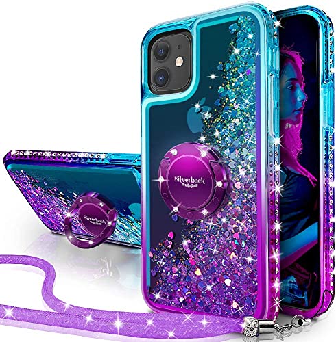 Miss Arts für iPhone 12 Pro/12 Hülle, [Silverback] Mädchen Glitzern Handyhülle hülle mit Ringständer, Cover Silikon Flüssigkeit Clear Schutzhülle für iPhone 12/12 Pro 6.1" -LILA von Miss Arts