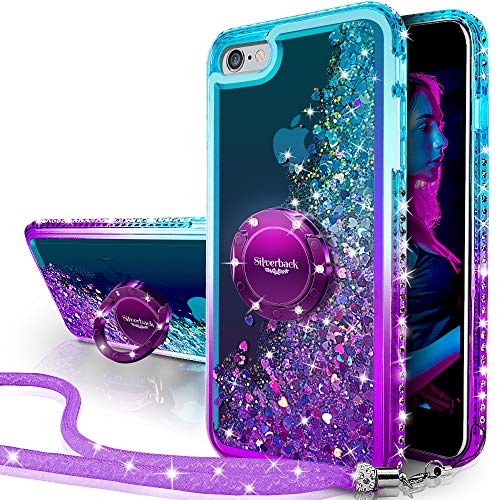 Miss Arts iPhone 6S Hülle, iPhone 6 Hülle,[Silverback] Mädchen Glitzern Handyhülle hülle mit Ringständer, Cover TPU Bumper Silikon Flüssigkeit Treibsand Clear Schutzhülle für Apple iPhone 6/6S -LILA von Miss Arts