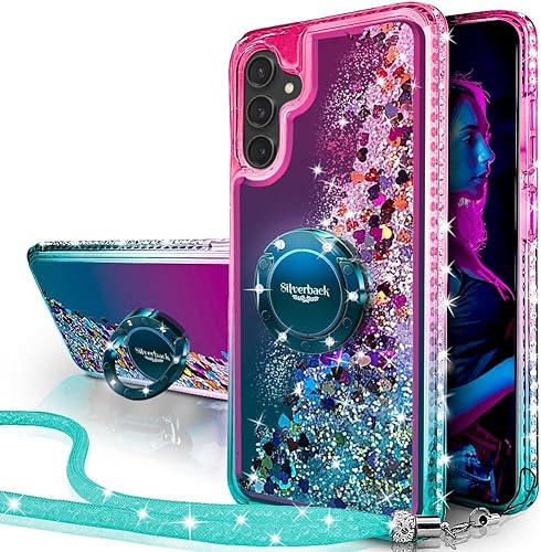 Silverback Kompatibel für Samsung S24 Hülle mit Band Mädchen Glitzer Handykette Handyhülle 360 Grad Ring Cover Silikon Flüssigkeit Clear Schutzhülle für Samsung Galaxy S24 5G - Grün von Miss Arts