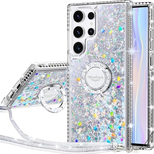 Miss Arts Silverback für Samsung Galaxy S24 Ultra Hülle, Mädchen Glitzer Handyhülle mit Ring, Samsung S24 Ultra Hülle mit Band, Flüssigkeit Treibsand Clear Schutzhülle für S24 Ultra Case - Silber Miss Arts Silverback für Samsung Galaxy S24 Ultra Hülle, Mädchen Glitzer Handyhülle mit Ring, Samsung S24 Ultra Hülle mit Band, Flüssigkeit Treibsand Clear Schutzhülle für S24 Ultra Case - Silber von Miss Arts