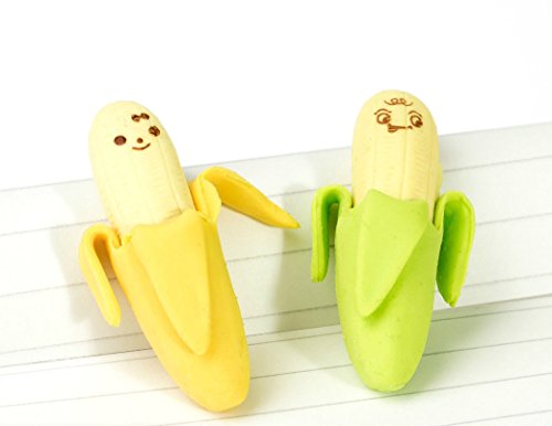 2 x Lustige Bananen Obst Radiergummi Gadget Bleistift Radierer Schule Schulbedarf Büro Eraser Rubber Funny Face Briefpapier Geschenk von MissBirdler