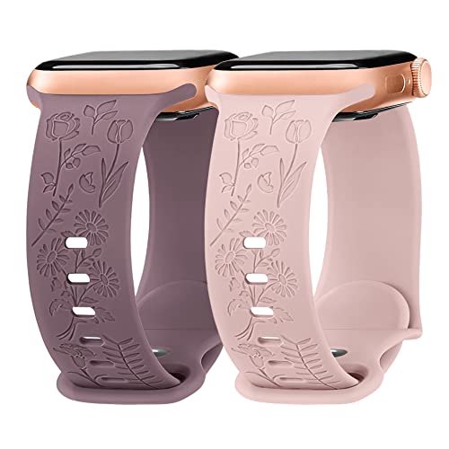Missair Armband mit Blumengravur Kompatibel mit Apple Watch Armband 38mm 40mm 41mm, Damen Silikon Armband mit Blumenmuster für Apple Watch SE 8 7 6 5 4 3 2 1, Rosa Rauchlila Missair Armband mit Blumengravur Kompatibel mit Apple Watch Armband 38mm 40mm 41mm, Damen Silikon Armband mit Blumenmuster für Apple Watch SE 8 7 6 5 4 3 2 1, Rosa Rauchlila von Missair