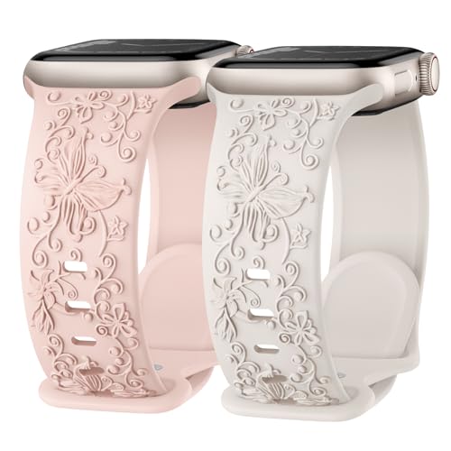 Missair Floral Gravierte Apfelband Kompatibel mit Apple Watch Armband 40mm 41mm 38mm, Weiches Elegantes Silikon Armband mit Blumenmuster für iWatch Series SE 9 8 7 6 5 4 3, Damen 2er Pack Missair Floral Gravierte Apfelband Kompatibel mit Apple Watch Armband 40mm 41mm 38mm, Weiches Elegantes Silikon Armband mit Blumenmuster für iWatch Series SE 9 8 7 6 5 4 3, Damen 2er Pack von Missair