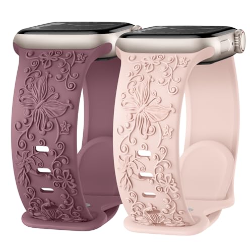 Missair Floral Gravierte Apfelband Kompatibel mit Apple Watch Armband 40mm 41mm 38mm, Weiches Elegantes Silikon Armband mit Blumenmuster für iWatch Series SE 9 8 7 6 5 4 3, Damen 2er Pack Missair Floral Gravierte Apfelband Kompatibel mit Apple Watch Armband 40mm 41mm 38mm, Weiches Elegantes Silikon Armband mit Blumenmuster für iWatch Series SE 9 8 7 6 5 4 3, Damen 2er Pack von Missair