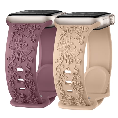 Missair Floral Gravierte Apfelband Kompatibel mit Apple Watch Armband 44mm 45mm 42mm 49mm, Weiches Elegantes Silikon Armband mit Blumenmuster für iWatch Series SE 9 8 7 6 5 4 3 Ultra, Damen 2er Pack Missair Floral Gravierte Apfelband Kompatibel mit Apple Watch Armband 44mm 45mm 42mm 49mm, Weiches Elegantes Silikon Armband mit Blumenmuster für iWatch Series SE 9 8 7 6 5 4 3 Ultra, Damen 2er Pack von Missair