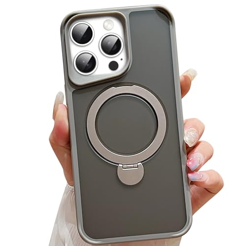 Misscase Ringständer für iPhone 13 Pro Max, kompatibel mit MagSafe, [Schutz in Militärqualität], matt, durchscheinend, Anti-Fingerabdruck, magnetisch, um 360° drehbar, Ringhalter, Ständer, Grau von Misscase