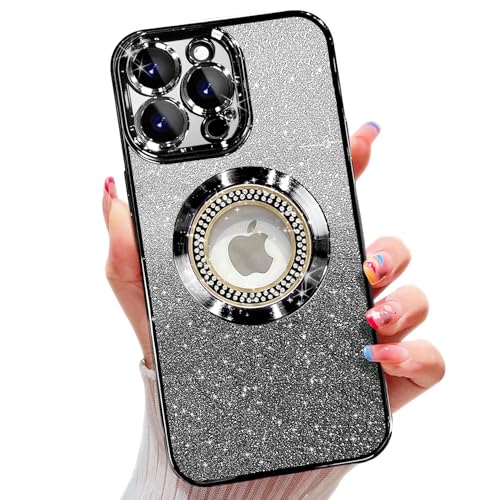 für iPhone 14 Pro Max Hülle,kompatibel mit MagSafe, mit Kameraschutz,Glitzer Silikon Handyhülle Kompatibel mit iPhone 14 Pro Max Stoßfest Kratzfest, Niedliche Phone Case für Frauen und Mädchen Schwarz von Misscase