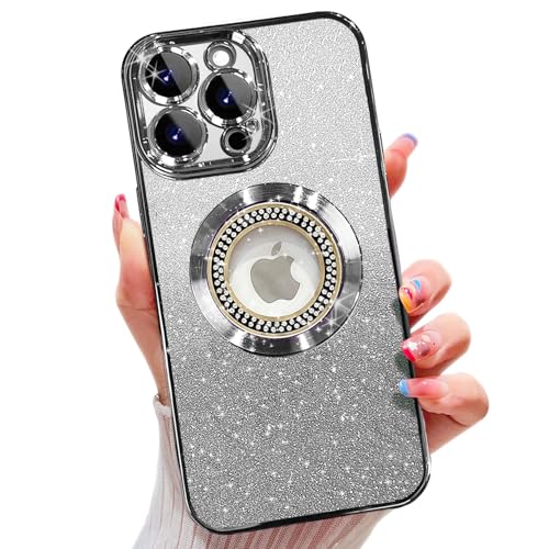 für iPhone 15 Pro Max Hülle,kompatibel mit MagSafe, mit Kameraschutz,Glitzer Silikon Handyhülle Kompatibel mit iPhone 15 Pro Max Stoßfest Kratzfest, Niedliche Phone Case für Frauen und Mädchen Silber von Misscase