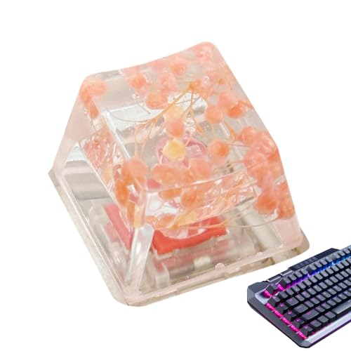 Missmisq Blumen-Harz-Tastenkappen, Trockenblumen-Tastatur-Tastenkappe - Gypsophila Game Keyboard Keycap | Die -Tastatur glänzt durch die durchsichtige R4-Tastenkappe und verbessert das Tipperlebnis von Missmisq