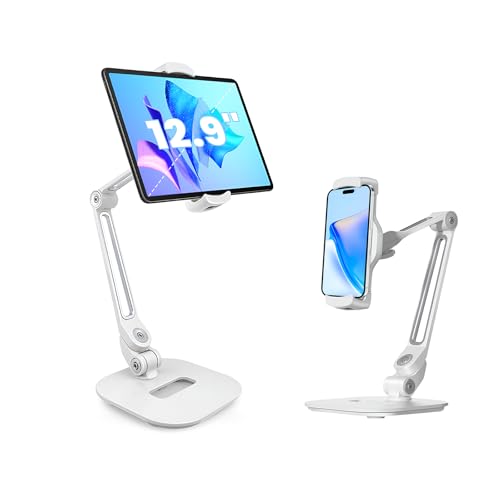 Missun Tablet Halterung für iPad/iPhone/Kindle/Smartphones, Halter Kompatibel mit Geräten von 4,7–12,9 Zoll, Tablet Ständer Aluminium, Höhen/Winkel Verstellbarer, geeignet für Schreibtisch/Tisch/Küche von Missun