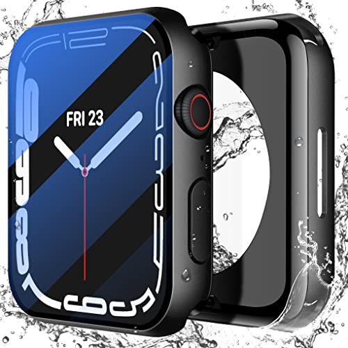 [2 in 1] Misxi Wasserdichtes Hülle mit Gehärtetem Glas Displayschutz für Apple Watch Series 6 SE Series 5 Serie 4 40mm, 360 Vollschutz Front & Rückseite Stoßfeste Schutzhülle für iWatch, Schwarz von Misxi