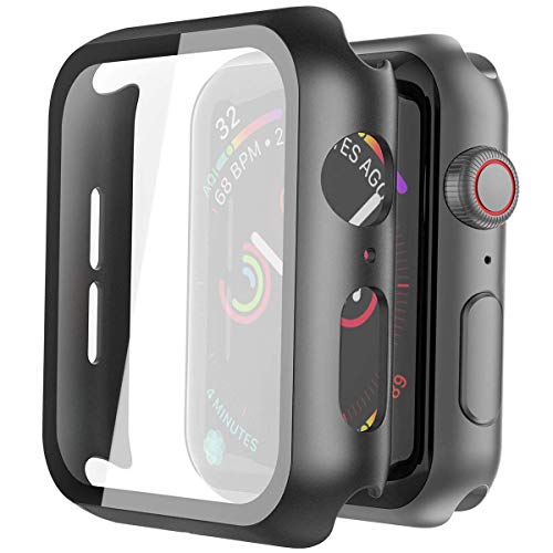 Misxi 2 Pack Hard PC Case with Tempered Glass Screen Protector Compatible with Apple Watch Series 6 SE Series 5 Series 4 44mm, Black von Misxi
