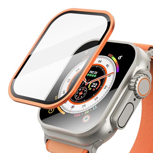 Misxi [2 Stück Displayschutz für Apple Watch Ultra 2/Ultra 49mm, Legierungsrahmen Wasserdicht Ultra-Dünn HD Schutz-Temperglas für iWatch, 2 Orange von Misxi