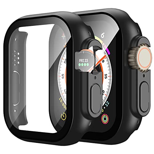 Misxi 2 Stück Hard Hülle mit Glas Displayschutz Kompatibel mit Apple Watch Ultra 2 (2023) / Ultra 49mm, Kratzfest PC Rundum Schutzhülle Ultradünnes Schutz Case mit Tasten für iWatch, Schwarz von Misxi