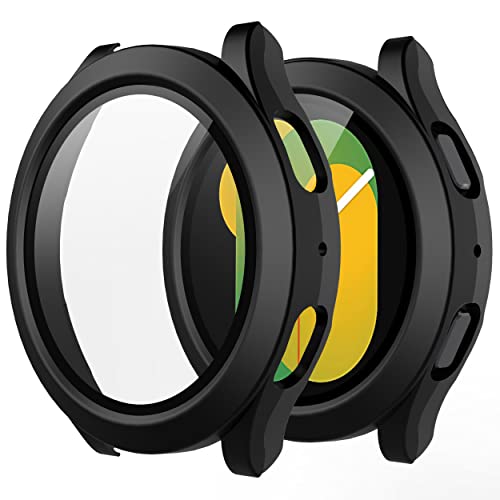 Misxi 2 Stück Hard PC Schutzhülle Hülle mit Gehärtetem Glas Kompatibel mit Samsung Galaxy Watch 5 Galaxy Watch 4 40mm, Rundum Case Schutz mit Displayschutzfolie für Galaxy Watch5/4, Schwarz von Misxi