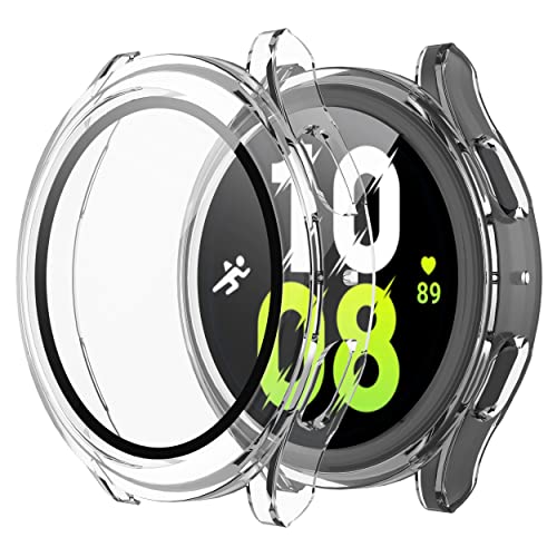 Misxi 2 Stück Hard PC Schutzhülle Hülle mit Gehärtetem Glas Kompatibel mit Samsung Galaxy Watch 5 Galaxy Watch 4 44mm, Rundum Case Schutz mit Displayschutzfolie für Galaxy Watch5/4, Transparente von Misxi