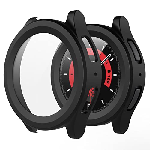 Misxi 2 Stück Hard PC Schutzhülle Hülle mit Gehärtetem Glas Kompatibel mit Samsung Galaxy Watch 5 Pro 45mm, Rundum Case Schutz mit Displayschutzfolie für Galaxy Watch5 Pro, Schwarz von Misxi