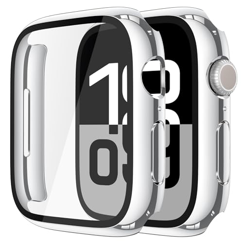 Misxi 2 Stück Harte PC Schutzhülle mit Gehärtetem Displayschutz für Apple Watch Series 10 (2024) 46mm, Ultra-dünne Anti-Fall Kratzfeste Abdeckung Schutz für iWatch, 1 Silber + 1 Transparent von Misxi