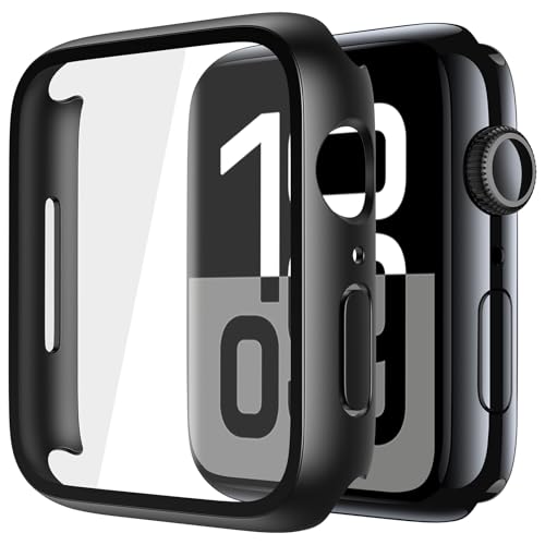 Misxi 2 Stück Hartes PC-Gehäuse aus Gehärtetem Glas mit Displayschutz für Apple Watch Series 10 (2024) 46mm, Kratzfeste Komplett Schutzhülle für iWatch, Strukturiertes Schwarz von Misxi