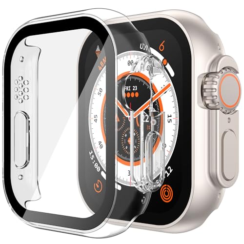 Misxi 2-Stück Hartes PC Hülle mit Displayschutz Gehärtetem Glas für 49mm Apple Watch Ultra 2 (2024) and Ultra, Anti-Drop Kratzfestes Leichtgewicht Cover für iWatch, 1 Sternenlicht + 1 Transparent von Misxi