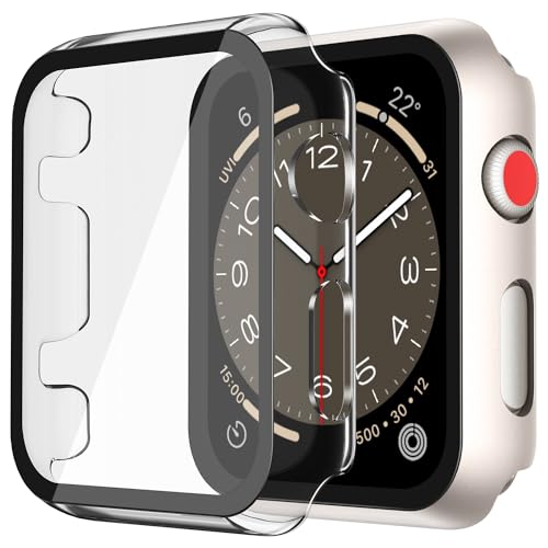 Misxi 2-Stück Hartes PC Hülle mit Displayschutz Gehärtetem Glas für Apple Watch Series 3 Series 2 38mm, Anti-Drop Kratzfestes Leichtgewicht Cover für iWatch, 1 Sternenlicht + 1 Transparent von Misxi