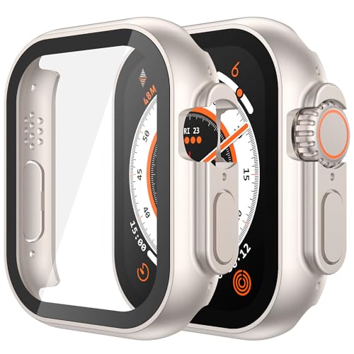 Misxi 2-Stück Hartes PC Hülle mit Displayschutz aus Gehärtetem Glas Kompatibel mit 49mm Apple Watch Ultra 2 (2024) and Ultra, Anti-Drop Kratzfestes Leichtgewicht Cover für iWatch, 2 Sternenlicht von Misxi