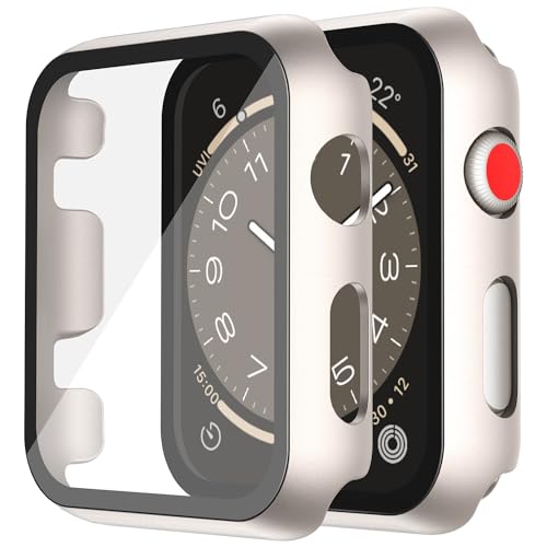 Misxi 2-Stück Hartes PC Hülle mit Displayschutz aus Gehärtetem Glas Kompatibel mit Apple Watch Series 3 Series 2 42mm, Anti-Drop Kratzfestes Leichtgewicht Cover für iWatch, 2 Sternenlicht von Misxi