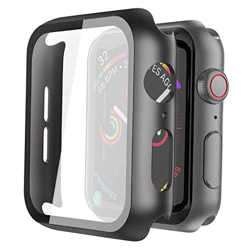 Misxi [2 Stück] Schwarz Schutzhülle Apple Watch Series 6/SE/Serie 5/Series 4 mit gehärtetem Glas 44mm, Hard Case iWatch Vollschutz Ultra Dünn HD Clear Schutzfolie für Apple Watch von Misxi