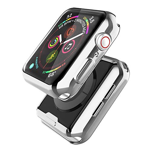 Misxi 2-Stück für Apple Watch Serie 6 / SE/Series 5 / Series 4 Hülle Mit Displayschutz 40mm, Rundum Schutzhülle HD Ultradünne Schutz Case für iWatch(1 Transparente + 1 Silber) von Misxi